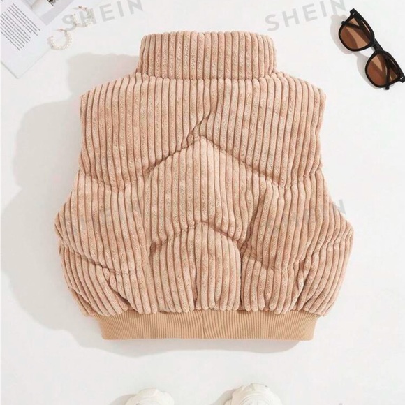 SHEIN MOOSTA beige tan Zip Up Vest Padded Coat For Winter - Picture 2 of 7